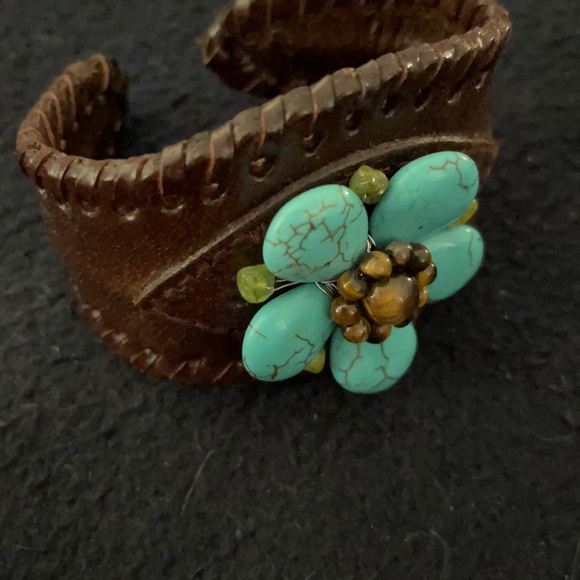 Jewelry - Boho jade bracelet.  All leather